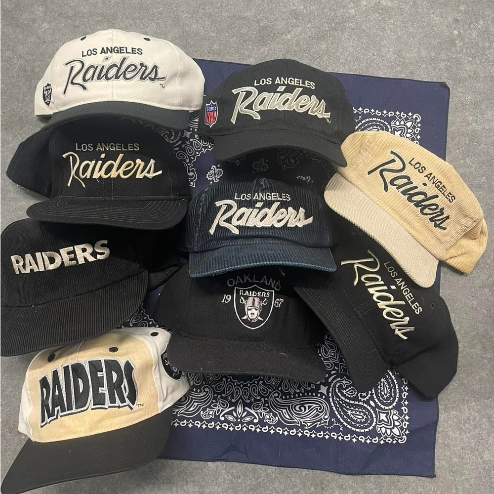 STARTER Los Angeles Raiders Caps Collection - Black, White, Tan